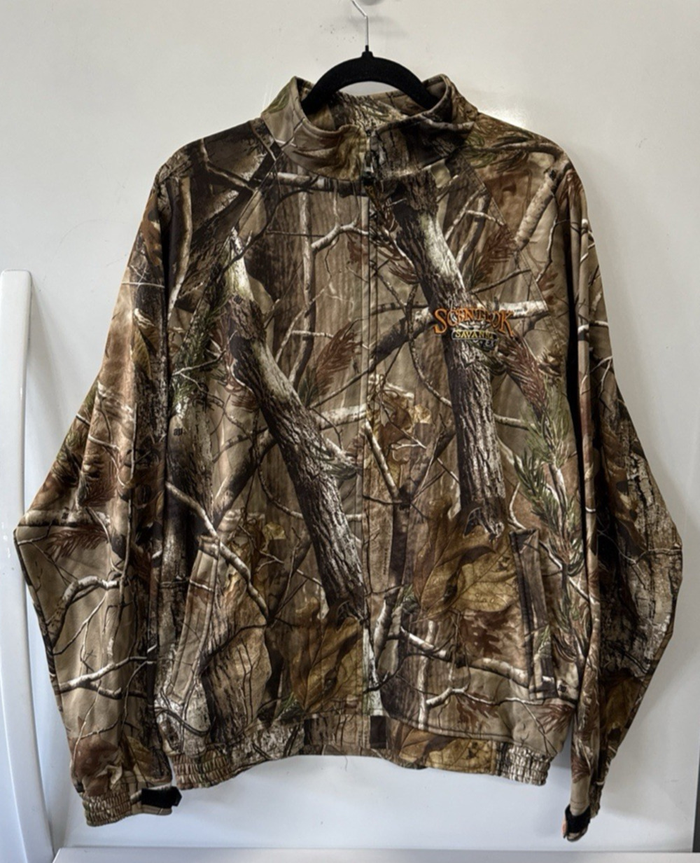 Scent-lok Savanna Camo Mossy Oak Hunting Full Zip Jacket Men's Size L Realtree